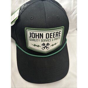 John Deere Black CAP W/GREEN TRIM Trucker Hat Classic Snapback PARTS PATCH